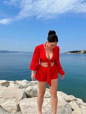 JMP the label  Red Tie-Front Swim Top & Shorts Sets